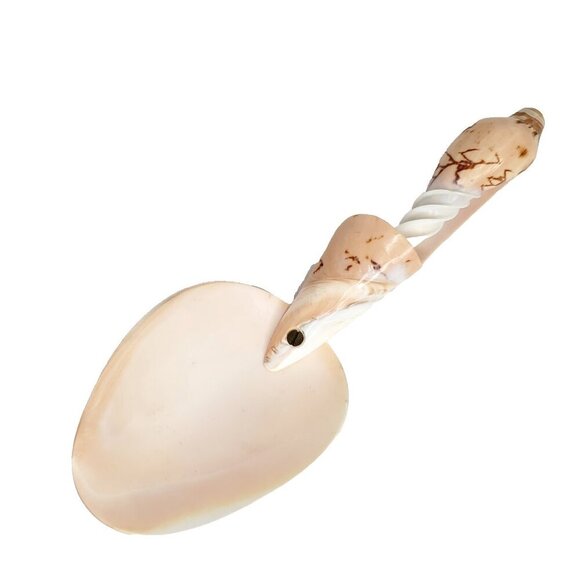 Sea Shell Decorative Spoon Hand Carved Peach Brown Tiki Beach Tropical Decor - Picture 1 of 4